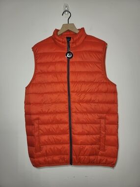 Swiss Tech Men's Orange Puffer Vest Utility Gorpcore Sz M Ski Festival Street